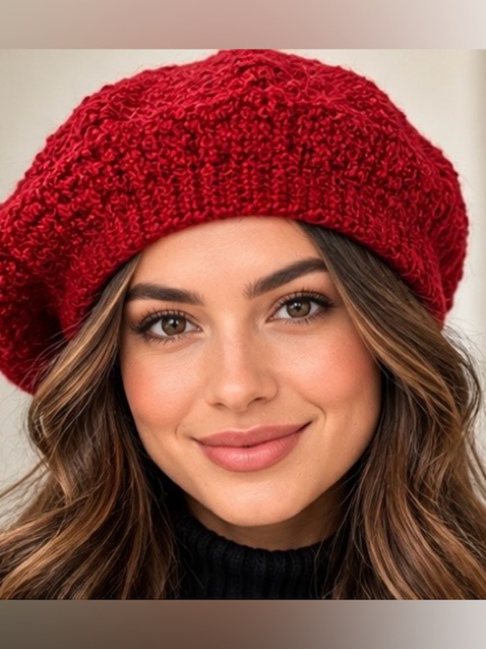 Inca Fashions Alpaca Beret Hat Soft Knit Wool Blend • Deep Red